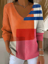 Women's Minimalist Abstract Casual Print V-neck Long Sleeve Pullover Sweater